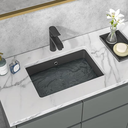 Sarlai Undermount Bathroom Sink - 21 x 15 inch Rectangular Vessel Sink Undermount Modern Ceramic Rectangle Vanity Sink Art Basin with Overflow, Interior Bowl Size 19-2/9" x 13-1/9"