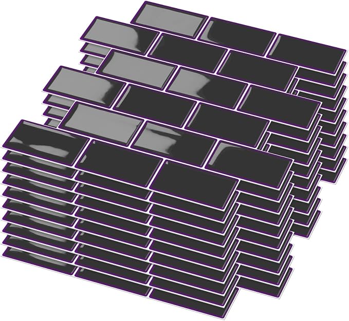 Joysticky 10-Sheet Peel and Stick Backsplash, 12" * 12" Laser Crystal Texture Stick on Tiles Backsplash for Kitchen & Bathroom，Thicker Design Peel and Stick Wall Tiles (Dark Purple)