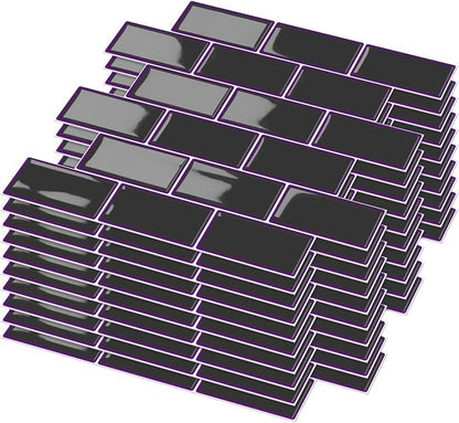 Joysticky 10-Sheet Peel and Stick Backsplash, 12" * 12" Laser Crystal Texture Stick on Tiles Backsplash for Kitchen & Bathroom，Thicker Design Peel and Stick Wall Tiles (Dark Purple)
