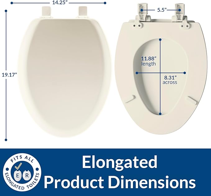 Mayfair Cameron Biscuit Toilet Seat, Non Slip Heavy Duty Wood, Easy Clean, Made in USA, Elongated (Pack of 2)