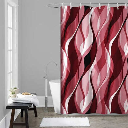 Red Shower Curtain, Modern Abstract Ombre Red Striped Shower Curtain Set for Bathroom Waterproof Shower Curtain with Hooks, 54x72 Inch