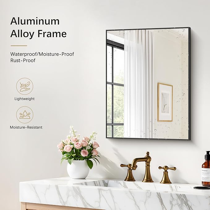 DESBING Black Bathroom Mirror 2 Pack 18x24 Inch, Shatter-Resistant Wall Mirror with Durable Frame, Modern Decor for Entryway/Bathroom/Living Room – Horizontal/Vertical