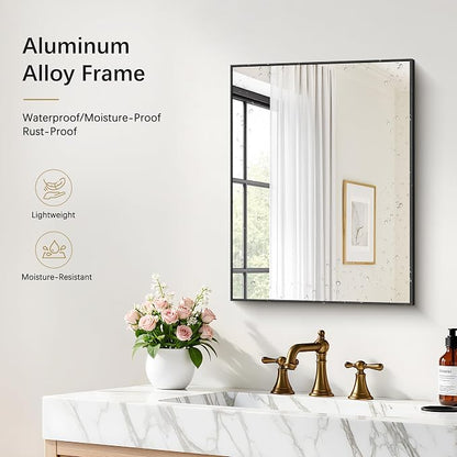 DESBING Black Bathroom Mirror 2 Pack 18x24 Inch, Shatter-Resistant Wall Mirror with Durable Frame, Modern Decor for Entryway/Bathroom/Living Room – Horizontal/Vertical