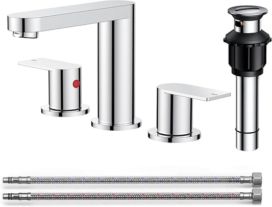 FORIOUS Bathroom Faucets 3 Hole Chrome, 8 Inch Widespread Bathroom Sink Faucet with Pop-up Drain and cUPC Supply Lines for Basin, Vanity, Laundry Room and Restroom