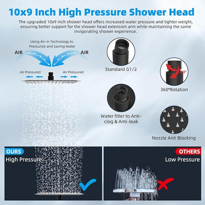 Hibbent 10" Dual Filtered Shower Head, 10-spray Handheld, Oil-Rubbed Bronze | All Metal High Pressure Rainfall Shower Head Combo with Filter, 16" Extension Arm, 3-way Diverter, 71" Hose & Shower Holder