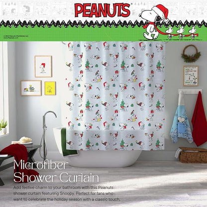 Peanuts Holiday Christmas Bath 13-Piece Shower Curtain Set, 72 x 72 Inch Fabric Curtain with Hooks, Bathroom Decor, Machine Washable, (100% Officially Licensed Product) by Franco Collectibles.