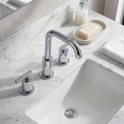 FORIOUS Bathroom Sink Faucet Chrome, 3 Hole Widespread Bathroom Faucets for Vanity Restroom RV Lavatory,with Pop Up Drain and Hoses