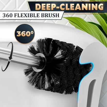 Silver Toilet Brush and Holder Set, Stainless Steel (Wall Mounted) | Bathroom Trash Can and Toilet Brush Set, Splash Protection & Dense Bristles for Bathroom Cleaning, Fits Most Standard Toilets
