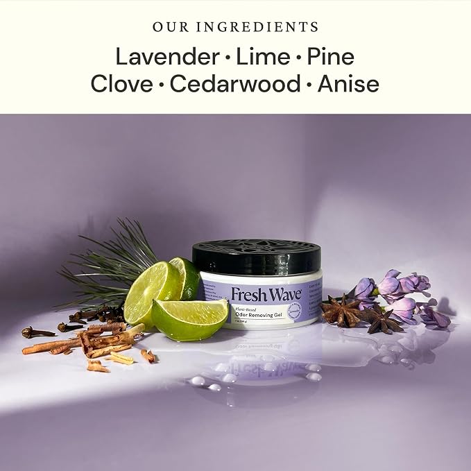 Fresh Wave Lavender Odor Eliminator Gel 2-Pack 15 oz & 7 oz Air Freshener | Plant-based formula. No parabens or harsh chemicals. EPA Safer Choice. Bathroom & closet odor absorber. Refillable.