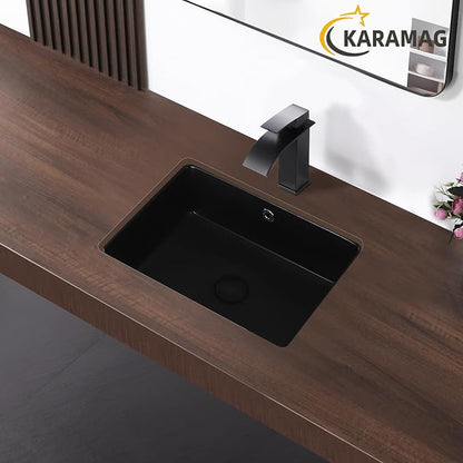 18 Inch Undermount Bathroom Sink Black Rectangle Sink with Overflow | 18-1/2"x14" Matte Black Under Counter Design,Ceramic,Easy to Clean,Modern Style,Ideal for bathroom,vanity, lavatory,restroom