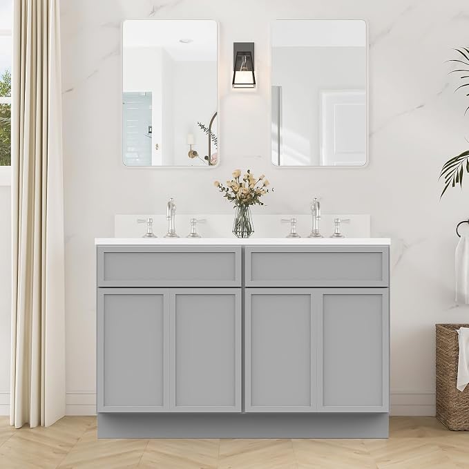 48 Inch Bathroom Vanity Base Only, Double Vanity Cabinet with Soft Closing Door, 2ea 24 inch Cabinet, Without Top,Grey