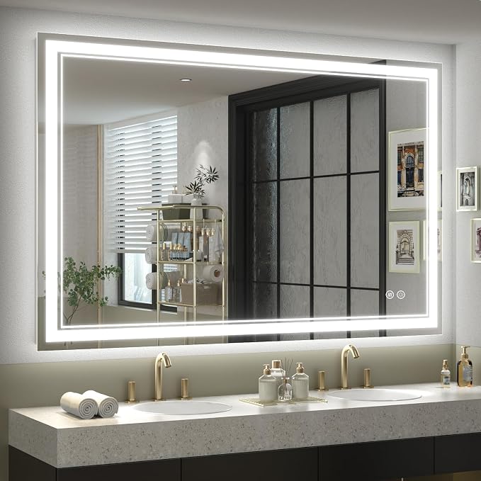 OKPAL48x36 LED Bathroom Mirror, Anti-Fog Lighted Bathroom Mirror, Dimmable Lighted Vanity Mirror, LED Vanity Mirror with Lights, Shatterproof, ETL Listed, Horizontal/Vertical