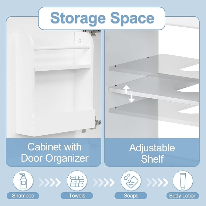 Christopher Knight Home Doreen 18" Bathroom Vanity with Ceramic Sink, Bathroom Vanity Cabinet with Door Organizer,Wooden Bathroom Storage Cabinet with Adjustable Shelf,Pedestal Sink with Storage,White