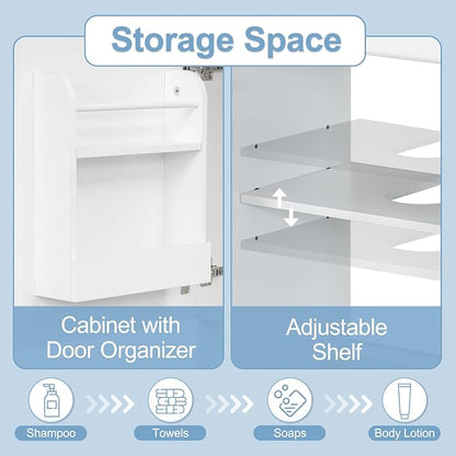 Christopher Knight Home Doreen 18" Bathroom Vanity with Ceramic Sink, Bathroom Vanity Cabinet with Door Organizer,Wooden Bathroom Storage Cabinet with Adjustable Shelf,Pedestal Sink with Storage,White