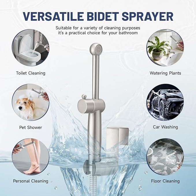 Brushed Nickel Handheld Bidet Sprayer Attachment for Toilet Adjustable Pressure Cloth Diaper Sprayer Bidets for Attachment Toilet with Interchangeable Spray Heads, Brass