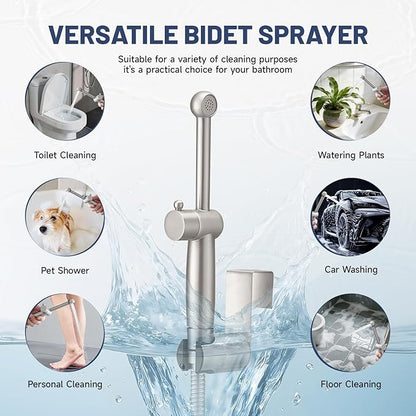 Brushed Nickel Handheld Bidet Sprayer Attachment for Toilet Adjustable Pressure Cloth Diaper Sprayer Bidets for Attachment Toilet with Interchangeable Spray Heads, Brass