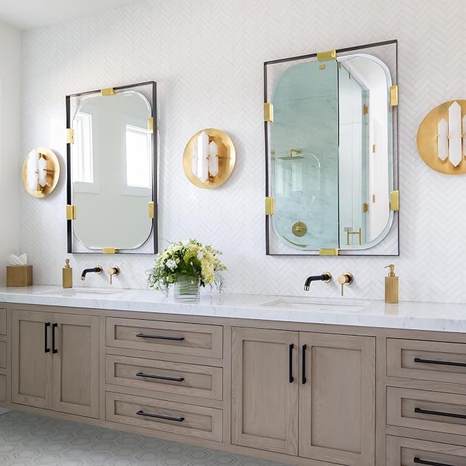 ARCORA Wall Mount Bathroom Faucet, Black and Gold Single Handle Bathroom Sink Faucet Wall Mounted, Rough-in Valve Included