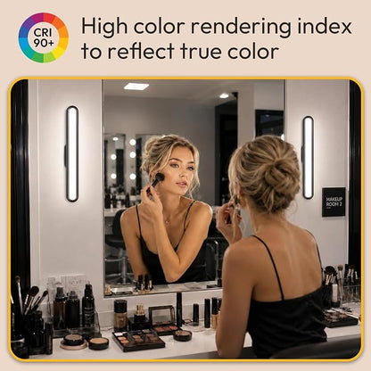 Mirror Light Bar, 2600mAh Rechargeable LED Stick on Vanity Lights for Mirror, 3 Color Modes Stepless Dimming Makeup Lights, Magnetic Wireless LED Lights for Bathroom Mirror, Closet(Black)