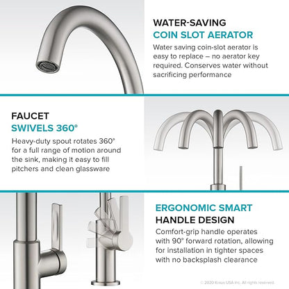 KRAUS Oletto Single Handle Kitchen Bar Faucet in Brushed Brass, KPF-2822BB