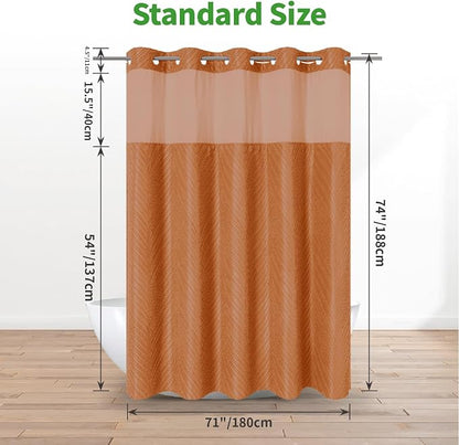 eachope no Hook Shower Curtain and Fabric Liner Set，Thanksgiving Autumn Shower Curtain, Boho Tufted Striped Style with See Through Top Window,Orange, 71Wx74H