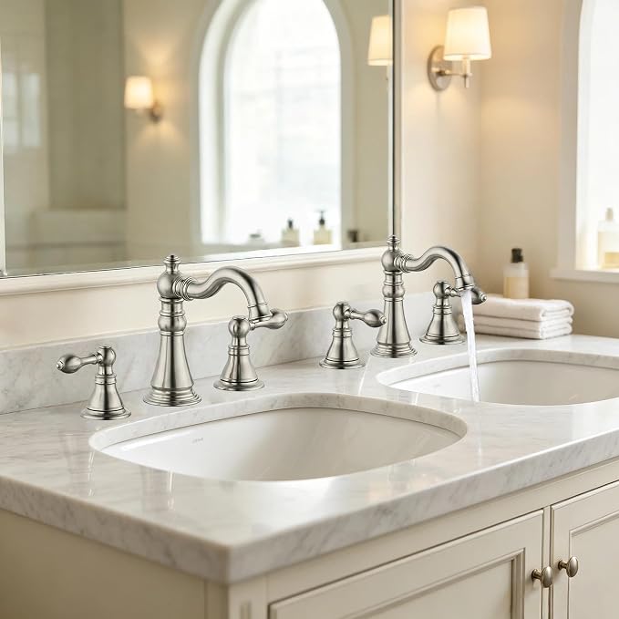 8 Inch Two-Handle Widespread Bathroom Faucet with Pop up Drain, Brushed Nickel Bathroom Sink Faucet 3 Hole,High Arc Swivel Spout Lavatory Faucet,2 Pack,WF-8801-BN