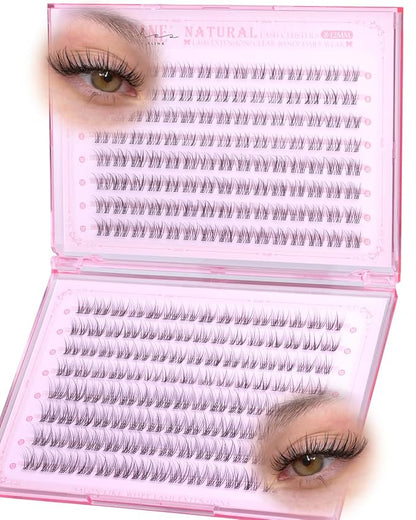 Natural Lash Clusters Short 8-10-12mm Cluster Eyelash Extensions 240Pcs Wispy Eyelash Clusters Venus Natural Individual Lashes with Clear Band for Lash Extensions Beginner Glasses Friendly