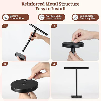 Hand Towel Holder Stand, Freestanding Bathroom Towel Rack, Black, 2 Pack | Weighted Stainless Steel Base Helps Prevent Tipping While The Open T-Shape Keeps Towels Dry on Bathroom Countertops