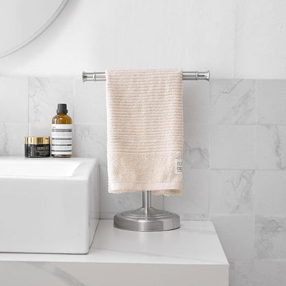 RUMOSE Brushed Nickel Hand Towel Holder Stand Countertop Towel Rack | 13 Inch Bathroom Kitchen Vanity T-Shape Towel Stand Free Standing Stainless Steel Towel Bar Towel Ring