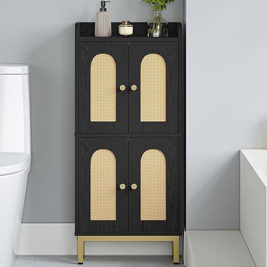 Bathroom Cabinet, Small Storage Cabinet with 4 Doors, Bathroom Organizers and Storage Cabinets with Adjustable Feet, Cabinets Freestanding for Living Room, Kitchen, 7.1"D x 14.6"W x 32.7"H