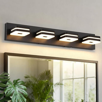 Matte Black Bathroom Vanity Light, 4-Light Modern Wall Sconce with 5CCT Dimmable LED, Farmhouse Light Fixture Over Mirror for Bathroom, Black and Gold Vanity Lights