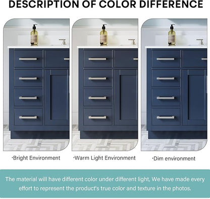 48-Inch Bathroom Vanity with Sink W/ 2 Doors & 8 Drawers & 1 Flip Drawer, Navy Blue Vanity W/Brushed Nickel Handles