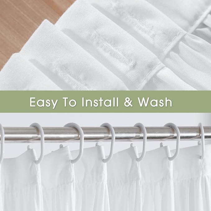 Homechoice Decor Victorian White Ruffle Shower Curtain with 12 Buttonholes | Vintage Handcrafted Bow Tie Bath Curtain for Master Bathroom, Ruched Microfiber Bathroom Curtain, 72" W x 84" H (LQ-10)