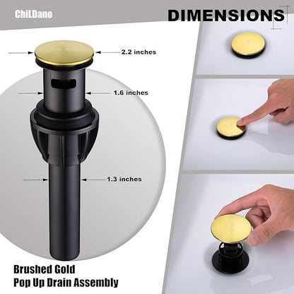 Brushed Gold Bathroom Faucet, 8 inch Widespread Bathroom Sink Faucet 3 Hole with Drain and Hose, Gold Bathroom Faucet CH2183BG