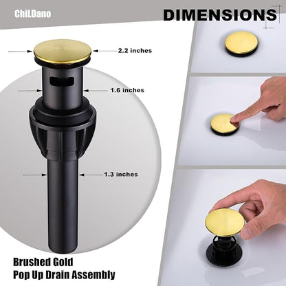 ChiLDano Brushed Gold Bathroom Faucet 3 Hole for Sink Widespread 2 Handles | Gold Vanity Faucet with Drain and Hose, Brushed Brass Gold Sink Faucet for Bathroom, 8 inch 3 Hole Faucets for Bathroom Sink