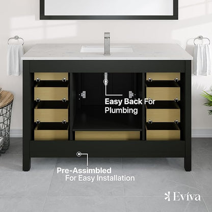 Eviva London 48 x 18 inch Espresso Transitional Bathroom Vanity with White Carrara Quartz Countertop and Undermount Porcelain Sink