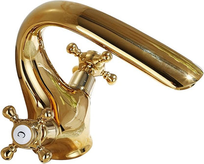 Vintage Brass Bathroom Faucet with Double Cross Handle Mixer Single Hole Cold Hot Mixer for Bathroom Sink Vintage Vanity Tap in Gold Finish Nero Color Option，Gold