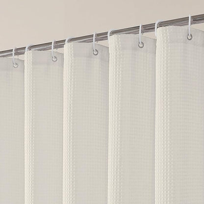 OVZME Stall Fabric Shower Curtain Set - 36x72, Waffle Weave 230GSM Heavy Duty Small Fabric Shower Curtains for Narrow Size, Machine Washable Bath Curtain with 12 Plastic Hooks, 36x72 Inch, Cream
