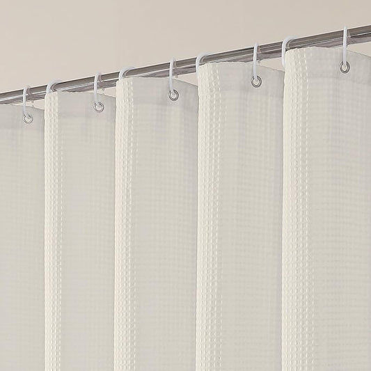 OVZME Stall Fabric Shower Curtain Set - 36x72, Waffle Weave 230GSM Heavy Duty Small Fabric Shower Curtains for Narrow Size, Machine Washable Bath Curtain with 12 Plastic Hooks, 36x72 Inch, Cream
