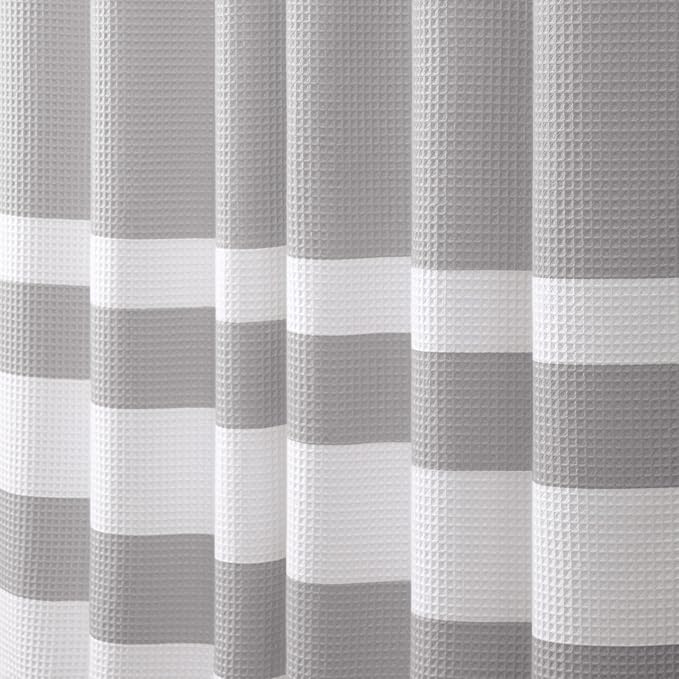 Grey Shower Curtain Cotton Waffle Stripe Shower Curtains for Bathroom 72"x72"