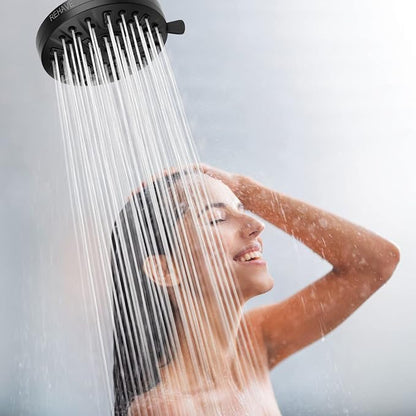 Shower Head, REHAVE Rainfall ShowerHead, 5.1 Inches High-Pressure with 63 Jets 8 Spray Modes - Replacement for Bathroom Shower Heads - Anti-Clogging Silicone Nozzles, Brass Angle-adjustable Ball Joint