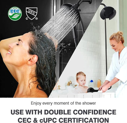 INAVAMZ 2 in 1 Shower Head with Handheld Combo High Pressure Black 2.5 GPM | 7.2" Rain Showerhead and 10 Spray Hand Held Shower, Adjustable Shower Angle, 59-inch Rotatable Stainless Steel Hose