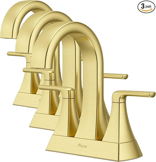 Pfister Bruxie Bathroom Sink Faucet, 4-Inch Centerset, 2-Handle, 3-Hole, NSF Certified, Brushed Gold Finish, LF048BIEBG (Pack of 3)