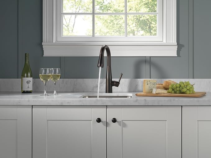 Delta Essa Oil Rubbed Bronze Bar Sink Faucet with Pull Down Sprayer, Modern Single Hole Prep Sink Faucet, Single Handle, Venetian Bronze 9913-RB-DST