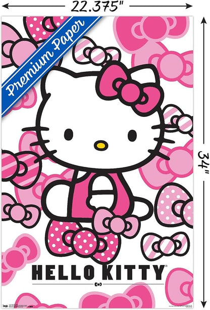 Trends International Hello Kitty - Bows Wall Poster, 22.375" x 34", Premium Poster & Clip Bundle