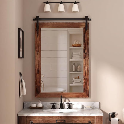 COGOOD Farmhouse Bathroom Mirrors for Over Sink - 38 x 25 Brown | Rustic Barn Door Wood Framed Vanity Mirror for Entryway, Living Room, Bedroom, Dresser Wall Decor