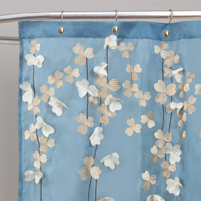 Lush Decor Flower Drops Shower Curtain Single 72" W x 72" L Blue & White - Fabric Shower Curtains for Bathroom - Floral Bathroom Curtain -Bathroom Decor