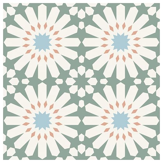 MORCART 40PCS 7.87" x 7.87" Peel and Stick Floor Tile, DIY Vinyl Flooring | Green and White Floral Look, Self-Adhesive, Removable and Waterproof Tile Sticker for Bathroom, Kitchen, Wall, Stairs