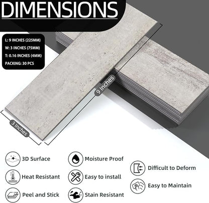 Tilingview 30 PCS Peel and Stick Backsplash Tile for Kitchen/Bathroom/Living Room, 3"x 9" Self-Adhesive Subway Tile for Backsplash, Matte Textures Tiles/Handmade Tiles (Sand Color)