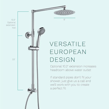 Fennocasa Polaris 3 Rain Shower System, 8” Rainfall Shower Head and Handheld Shower Combo, includes 3-Setting Handheld Spray, Height Adjustable Shower Wand Holder, 60” Hose (1.8 GPM Chrome)