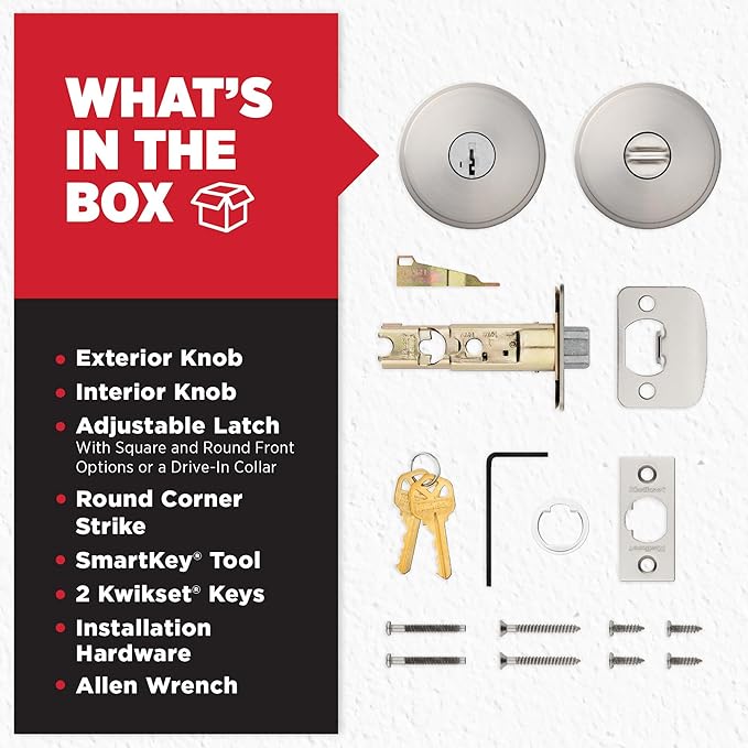 Kwikset Pismo Entry Door Knob with Lock and Key, Secure Keyed Handle Exterior, Front Entrance and Bedroom, Satin Nickel, 4 Pack, Pick Resistant SmartKey Rekey Security and Microban